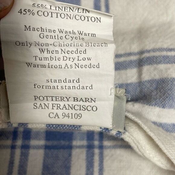 POTTERY BARN Linen Blend Pillow Cover Case Classic White Blue Plaid Standard SZ - Picture 7 of 7